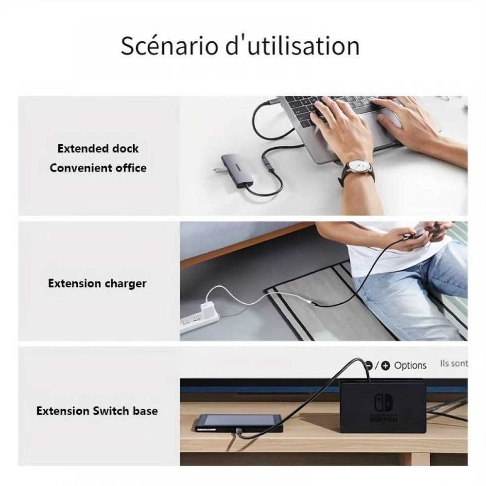USB-C (Eingang) auf USB-C (Ausgang) Nylon Verl&auml;ngerungskabel 2 Meter - Schwarz