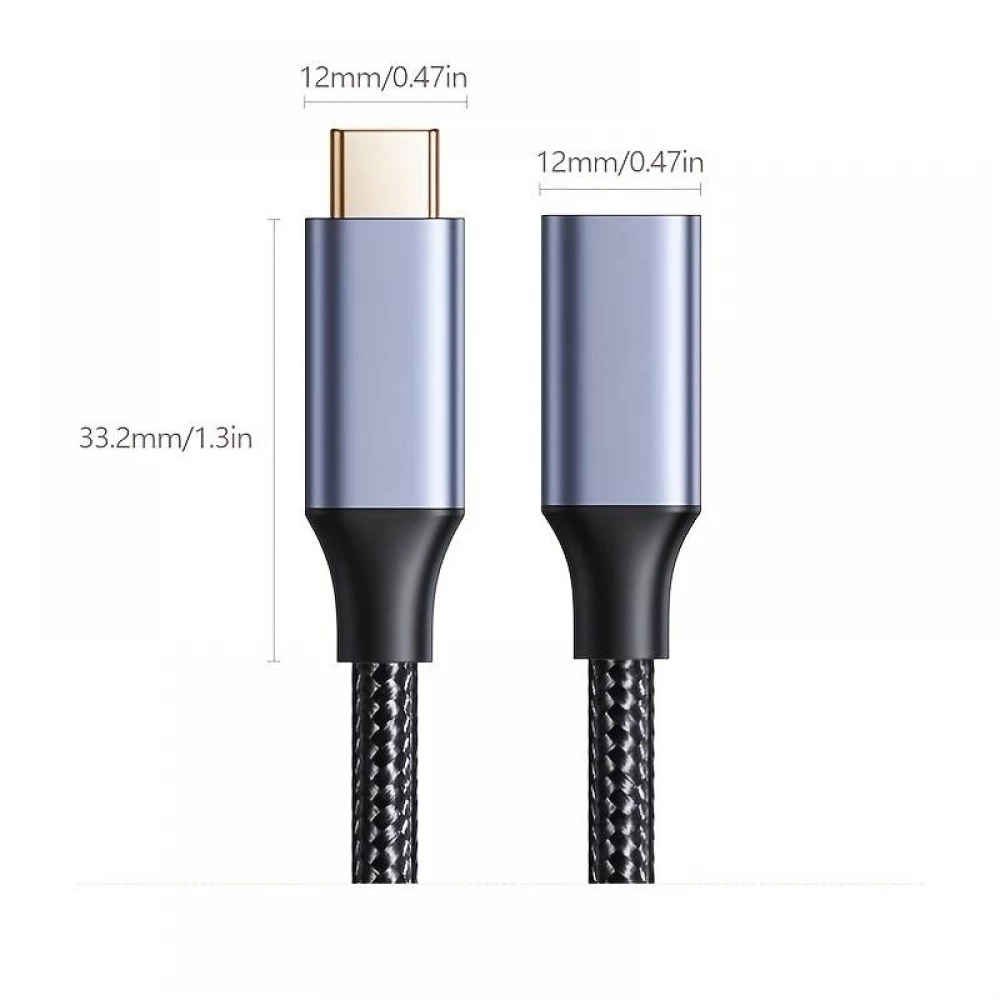 USB-C (Eingang) auf USB-C (Ausgang) Nylon Verl&auml;ngerungskabel 2 Meter - Schwarz