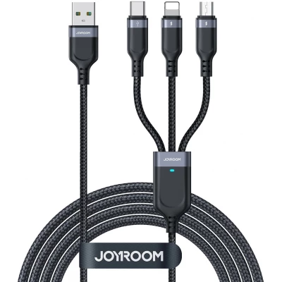 Câble multiple 3 en 1 Nylon USB-A vers Lightning / USB-C / micro USB - Joyroom Multi-Usage S-A18 (30 cm) - Noir
