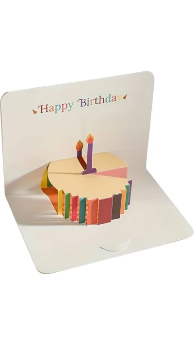 Carte anniversaire pop-up Happy Birthday Cake en 3D carte de voeux avec enveloppe - Blanc