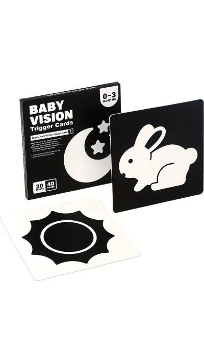 Cartes d'&eacute;veil et vision noir et blanc pour b&eacute;b&eacute;s pour stimulation cognitive et visuelle et d&eacute;veloppement (20 feuilles, 40 pages)