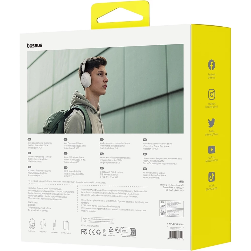 Baseus Bass 30 Max Drahtlose On-Ear Bluetooth 5.3 Kopfh&ouml;rer Kabellos Hochwertig Soundqualit&auml;t - Weiss