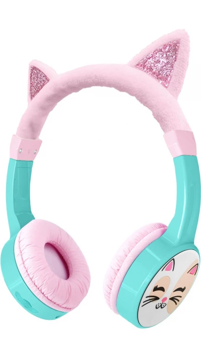 Casque cool sans fil Bluetooth 5.3 pour enfants avec volume atténué 85dB et design amusant - Cat