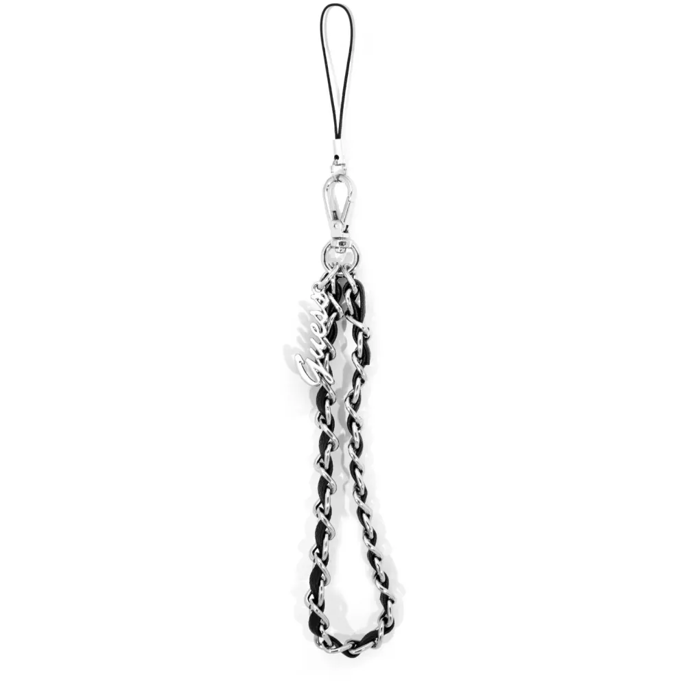 Guess Gliederkette aus Metall und Kunstleder mit Charm-Anhänger - Schwarz und Silber