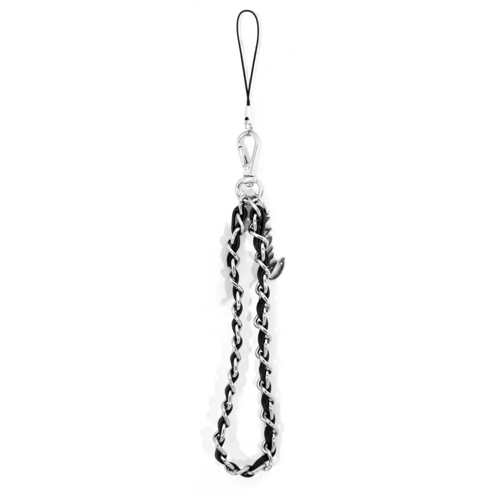 Guess Gliederkette aus Metall und Kunstleder mit Charm-Anhänger - Schwarz und Silber
