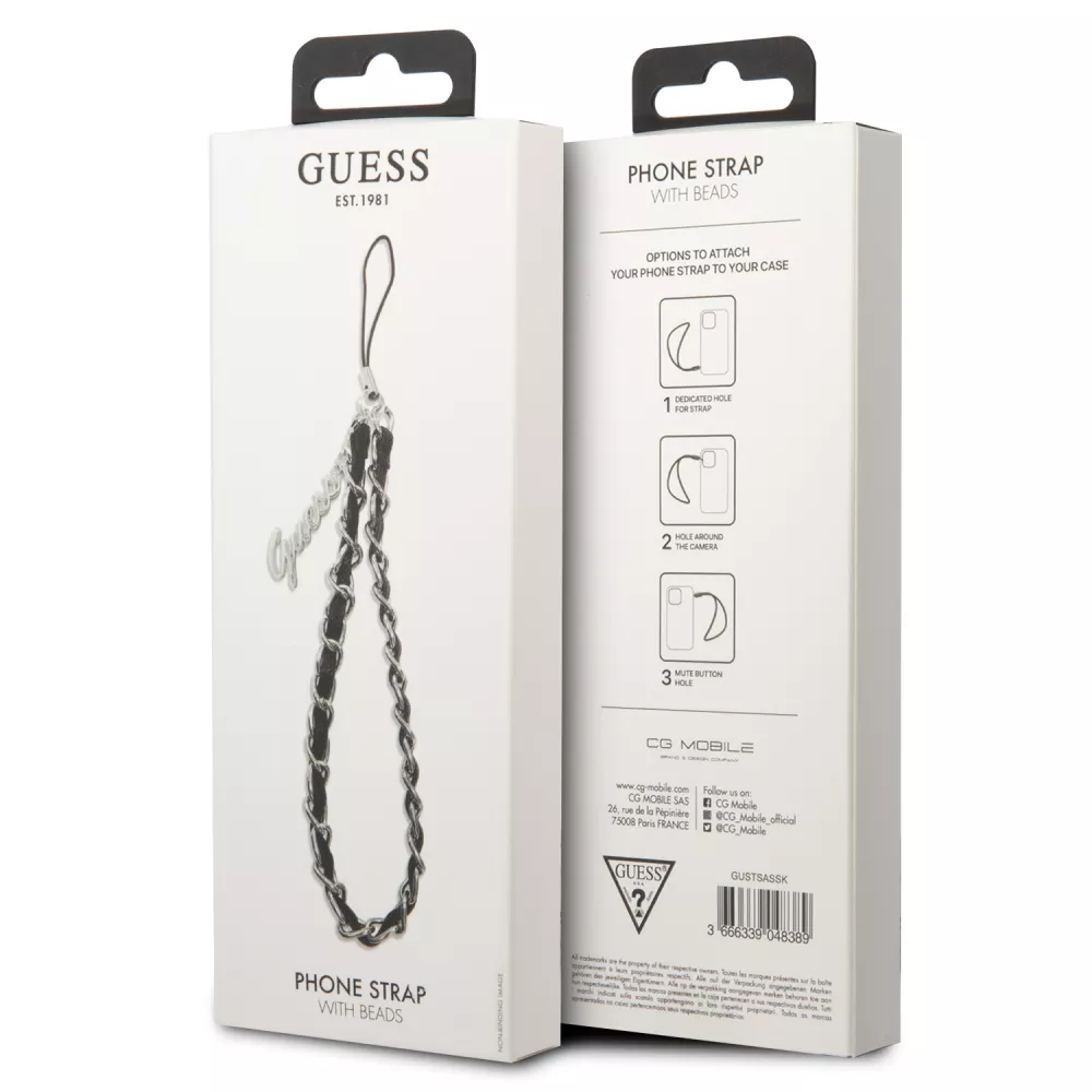 Guess Gliederkette aus Metall und Kunstleder mit Charm-Anhänger - Schwarz und Silber
