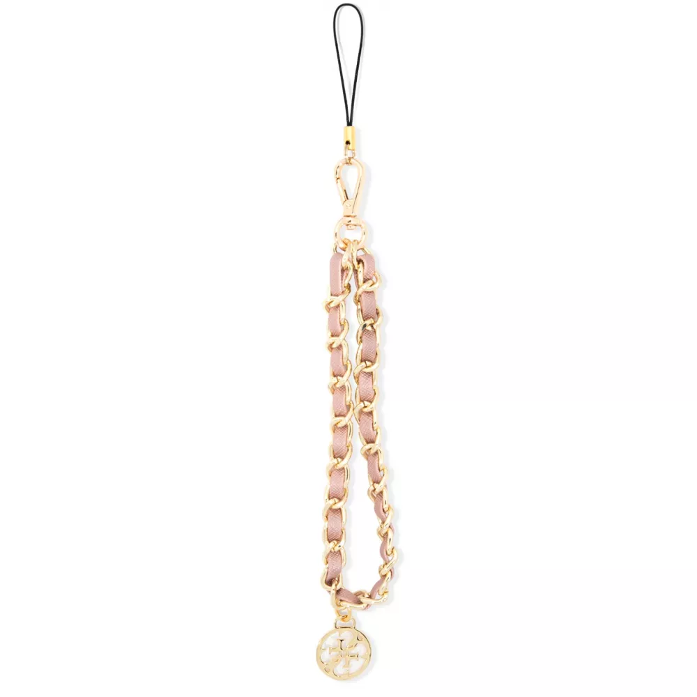 Chaînette Guess maillons en métal et similicuir avec pendentif charm - Rose et or
