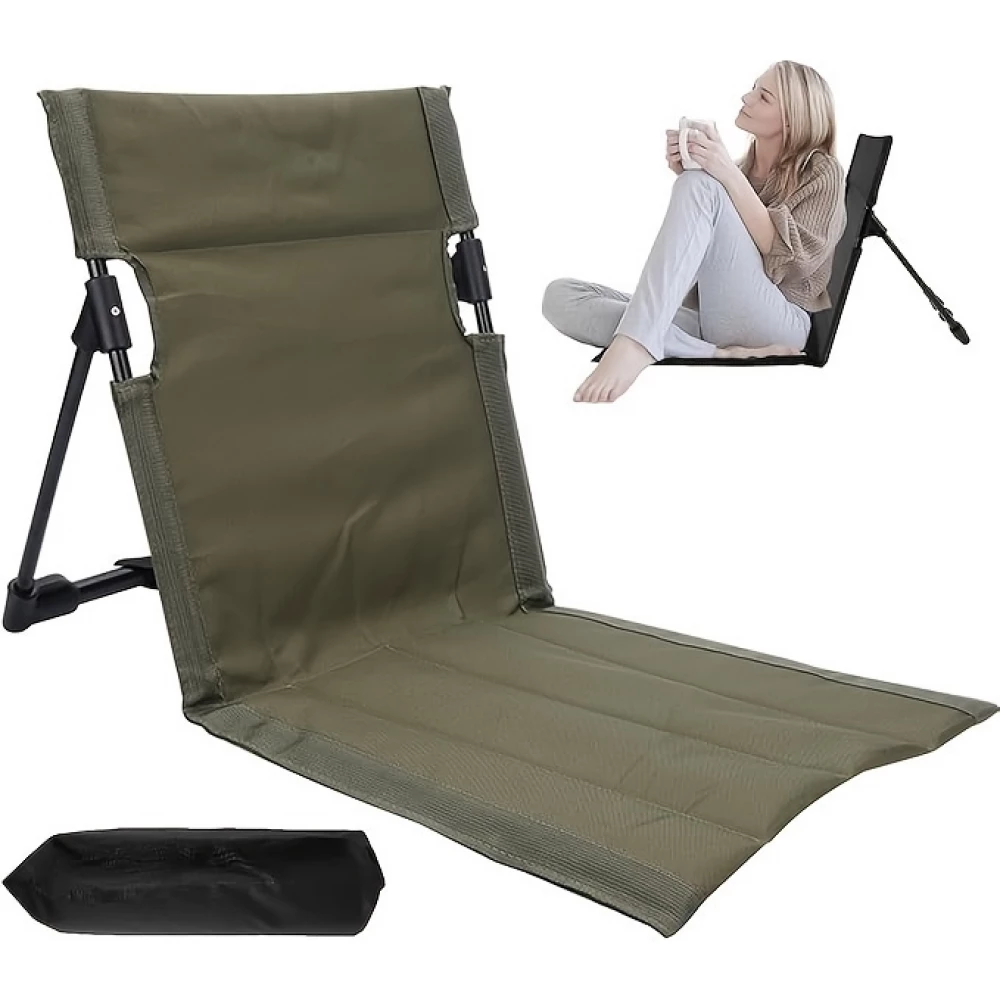Chaise au sol pliante aluminium ultralégère camping/plage/loisirs/extérieur avec sac de rangement - Vert