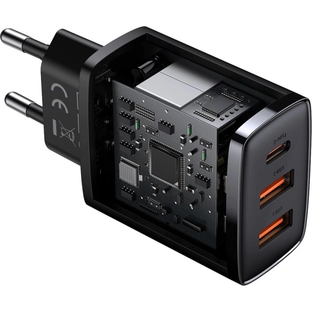 Chargeur Rapide Compact Baseus 30W 2x USB USB Type C Power Delivery Quick Charge 3A - Noir