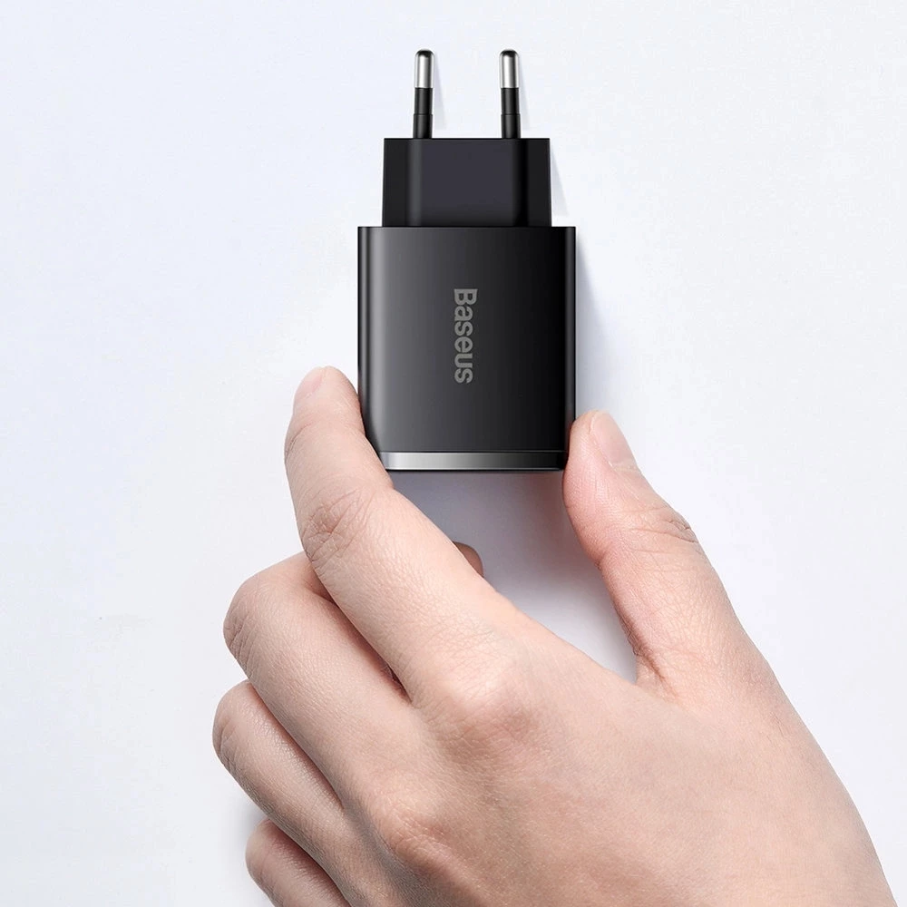 Chargeur Rapide Compact Baseus 30W 2x USB USB Type C Power Delivery Quick Charge 3A - Noir