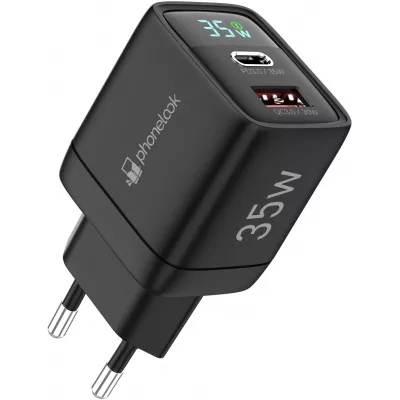 Chargeur USB-A et USB-C GaN/PD3.0 35W avec affichage LED ultra puissant PhoneLook - Noir