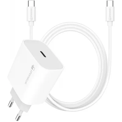 20W USB-C Ladegerät mit 1m Ladekabel USB-C (Android/iPhone 15) - Weiss