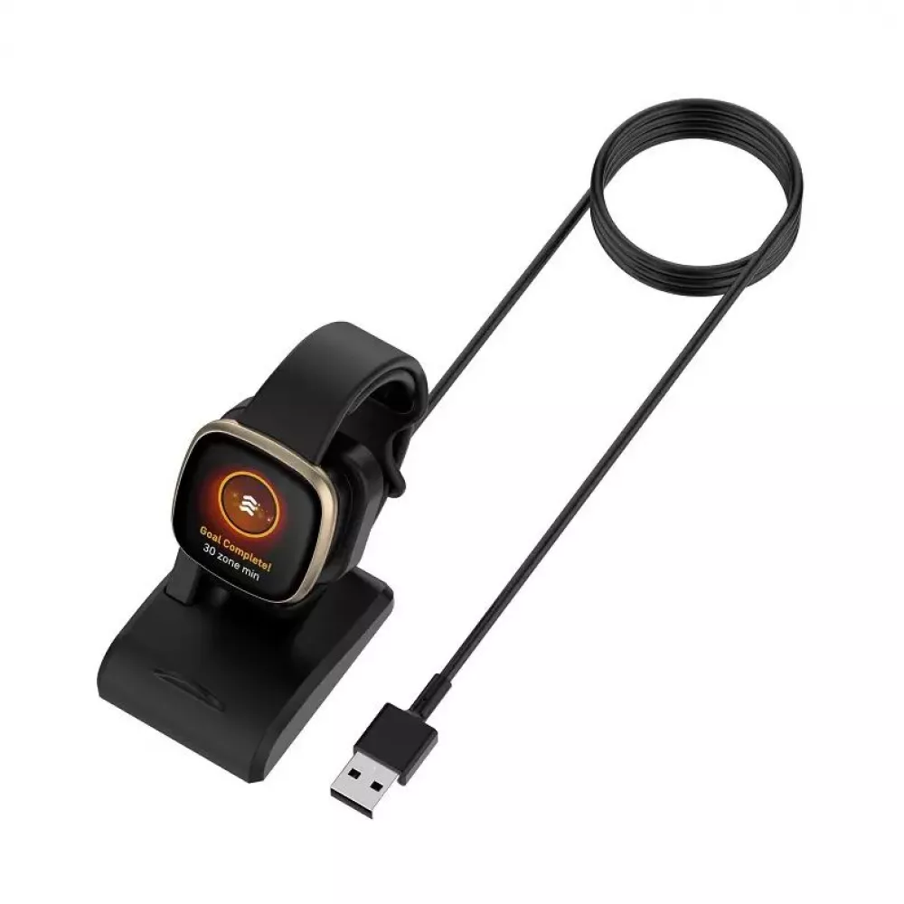 Chargeur USB avec support Fitbit Versa 3 - 4 et Fitbit Sense 1 - 2 - Noir