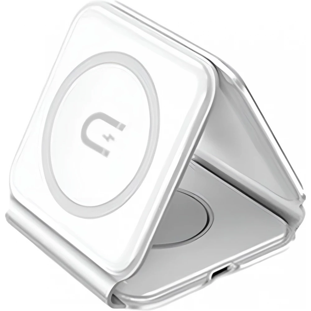 Chargeur inductif 15W pliable 3 en 1 Dudao A11N avec c&acirc;ble USB-C format poche - Blanc