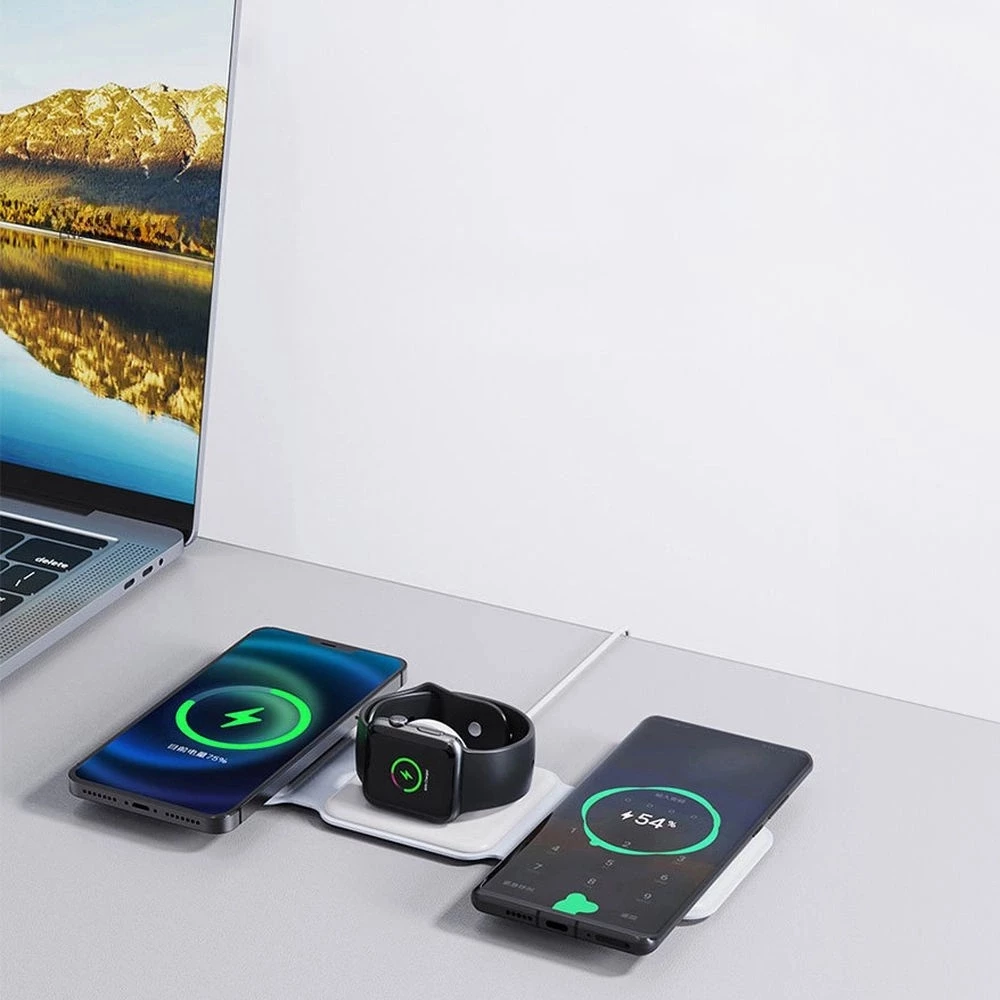 Chargeur inductif 15W pliable 3 en 1 Dudao A11N avec c&acirc;ble USB-C format poche - Blanc