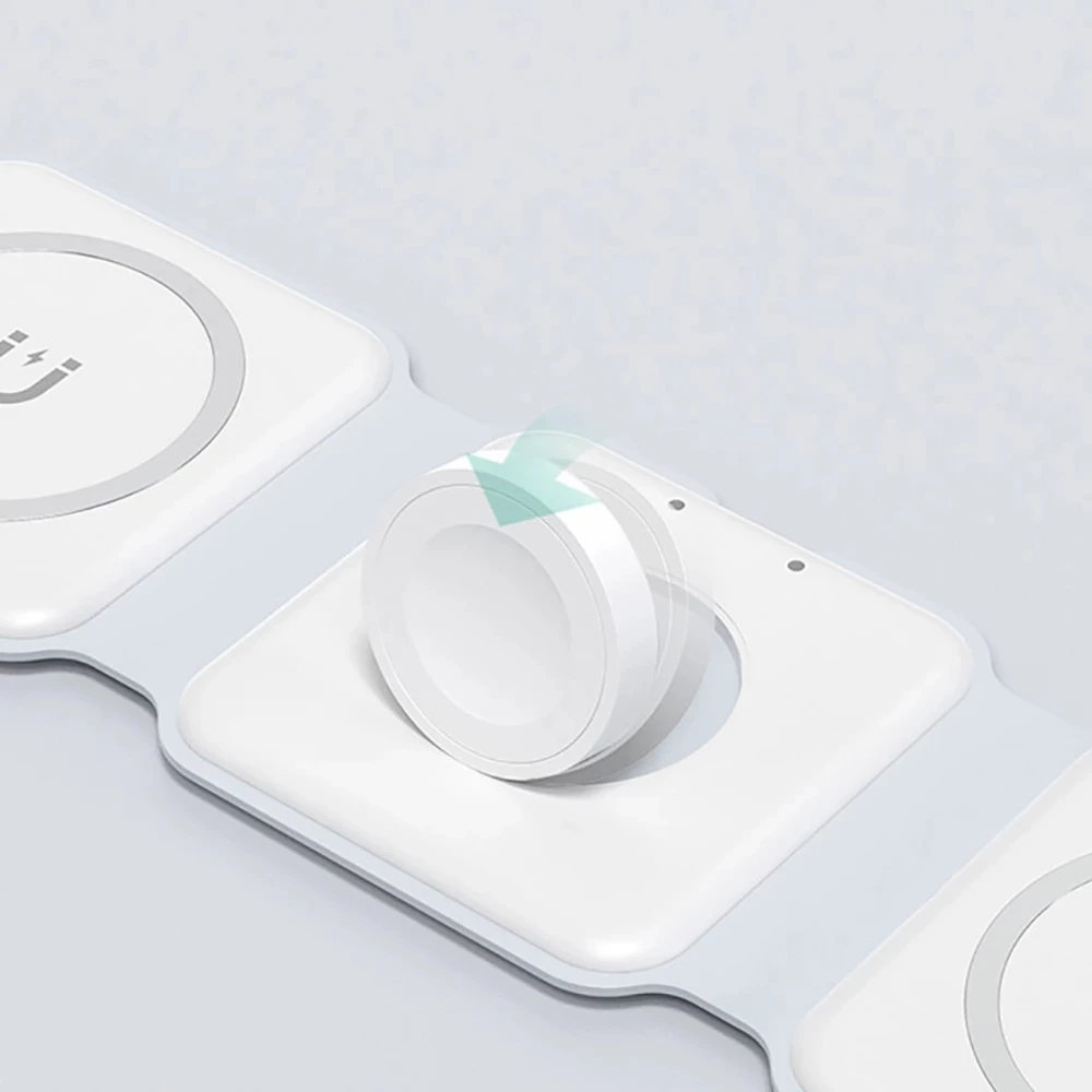 Chargeur inductif 15W pliable 3 en 1 Dudao A11N avec c&acirc;ble USB-C format poche - Blanc
