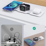Chargeur inductif 15W pliable 3 en 1 Dudao A11N avec c&acirc;ble USB-C format poche - Blanc