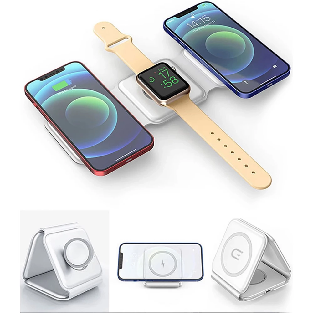Chargeur inductif 15W pliable 3 en 1 Dudao A11N avec c&acirc;ble USB-C format poche - Blanc