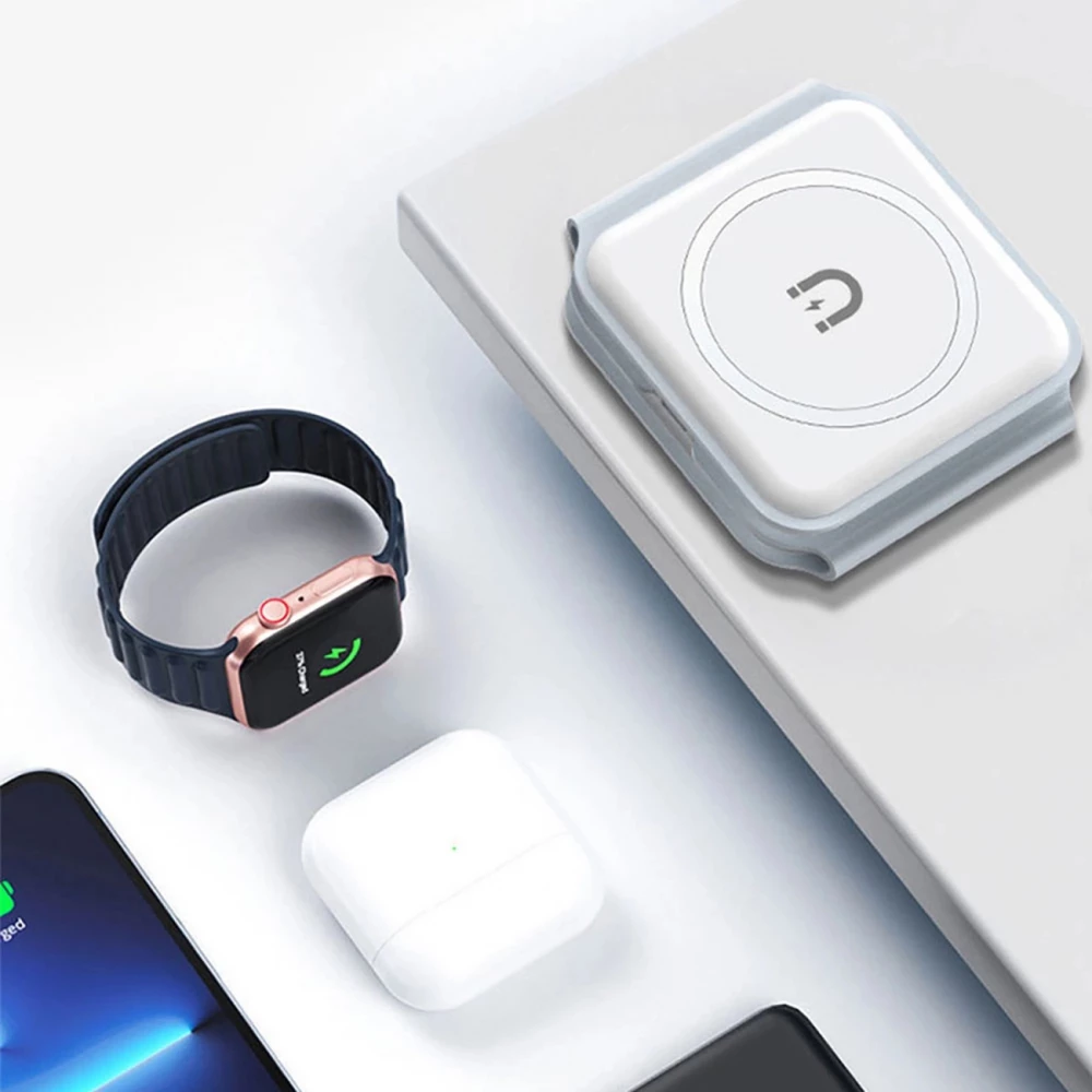Chargeur inductif 15W pliable 3 en 1 Dudao A11N avec c&acirc;ble USB-C format poche - Blanc