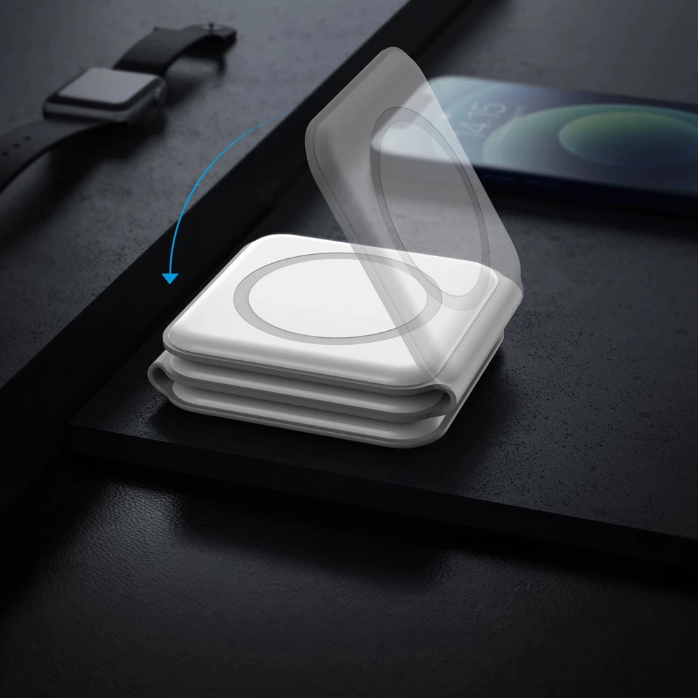 Chargeur inductif 15W pliable 3 en 1 Dudao A11N avec c&acirc;ble USB-C format poche - Blanc