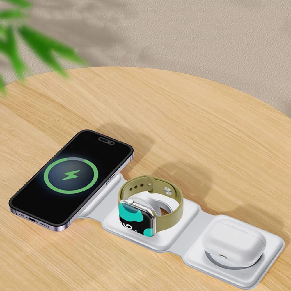 Chargeur inductif 15W pliable 3 en 1 Dudao A11N avec c&acirc;ble USB-C format poche - Blanc