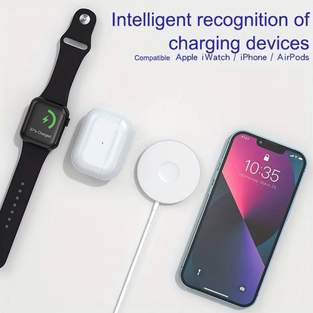 Chargeur magnétique Qi MagSafe 3 in1 wireless charging pour iPhone / Apple Watch / AirPods & USB-C - Noir