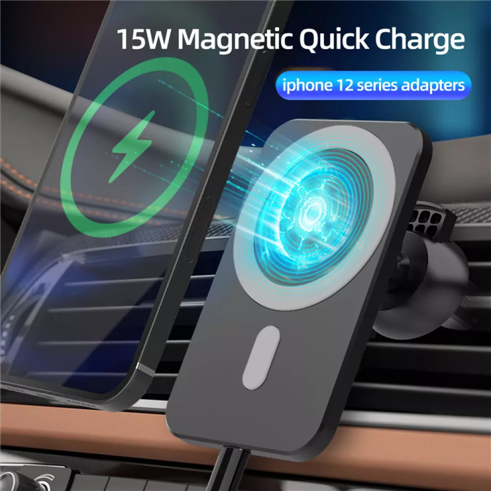 Chargeur magnétique sans fil pour voiture 15W pour Apple MagSafe - Blanc