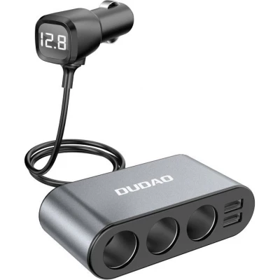 Chargeur multiprise 3x allume-cigare voiture Dudao et double USB-A répartiteur multifonction - Noir