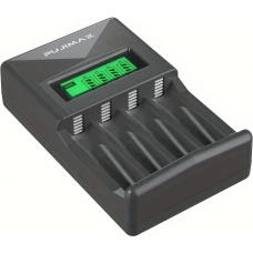 Chargeur rapide 4 emplacements avec écran LCD pour piles AA/AAA - Noir