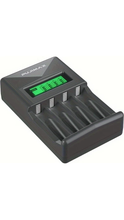 Chargeur rapide 4 emplacements avec écran LCD pour piles AA/AAA - Noir