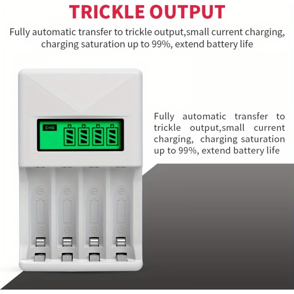 Chargeur rapide 4 emplacements avec écran LCD pour piles AA/AAA - Noir