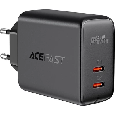 Schnellladeger&auml;t Acefast 40W 2x USB-C PPS PD QC 3.0 AFC FCP - Schwarz