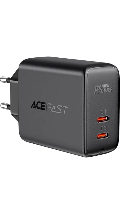 Chargeur rapide Acefast 40W 2x USB-C PPS PD QC 3.0 AFC FCP - Noir