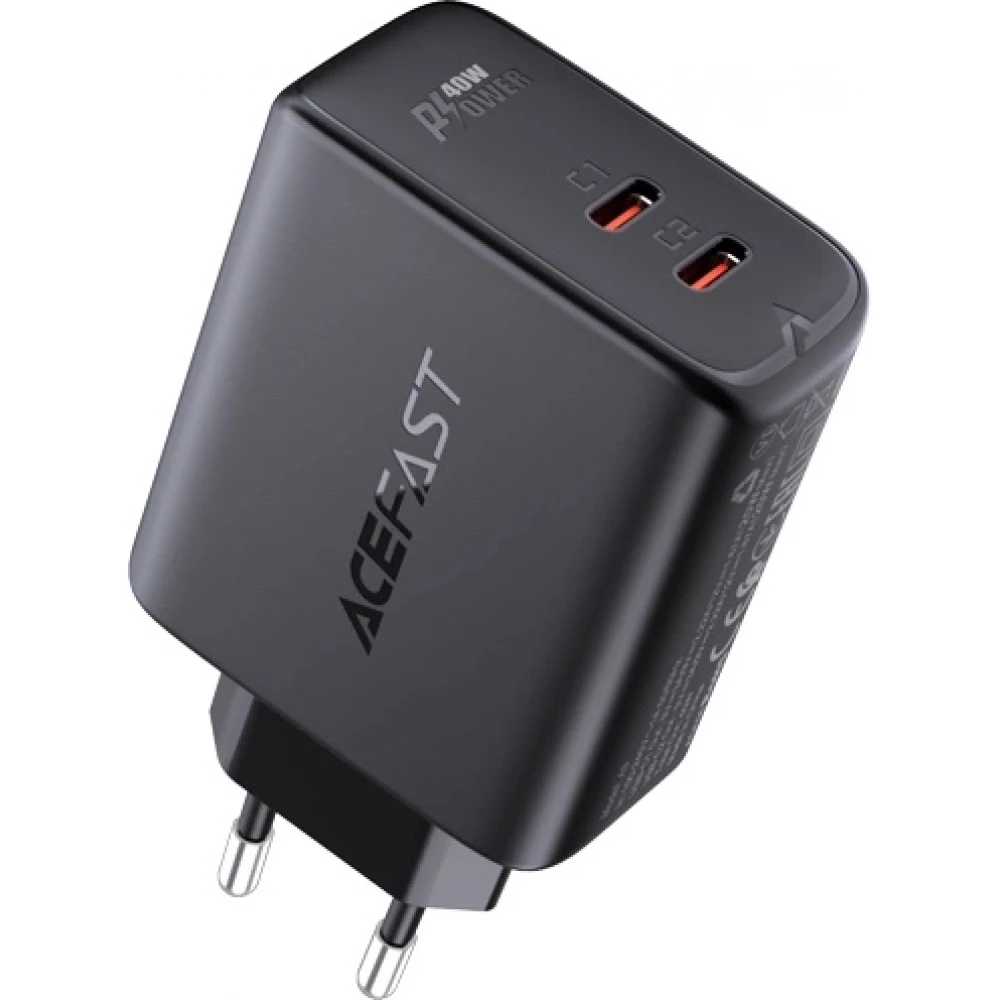 Chargeur rapide Acefast 40W 2x USB-C PPS PD QC 3.0 AFC FCP - Noir