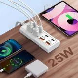 Chargeur rapide hub 8 ports USB (4x USB-A / 4x USB-C) 25W pour t&eacute;l&eacute;phone portable et tablette multi-appareils - Blanc