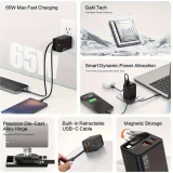Chargeur rapide multiports PD 65W avec c&acirc;ble USB-C int&eacute;gr&eacute; - Blanc