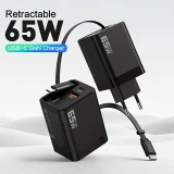 Schnellladeger&auml;t Multiport PD 65W mit integriertem USB-C-Kabel - Schwarz