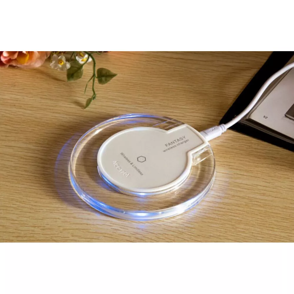 Station de charge sans fil Qi - Chargeur wireless transparent Fantasy pour Smartphone - Verre/- Blanc