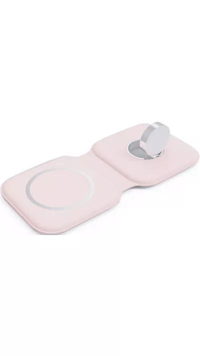 Chargeur sans fil 15W pliable 3 en 1 pour iPhone, AirPods & Apple Watch - Rose