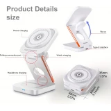 Chargeur sans fil magnétique 3 en 1 15W support pliable pour iPhone / Apple Watch / AirPods avec port USB-C - Blanc