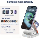 Chargeur sans fil magnétique 3 en 1 15W support pliable pour iPhone / Apple Watch / AirPods avec port USB-C - Blanc