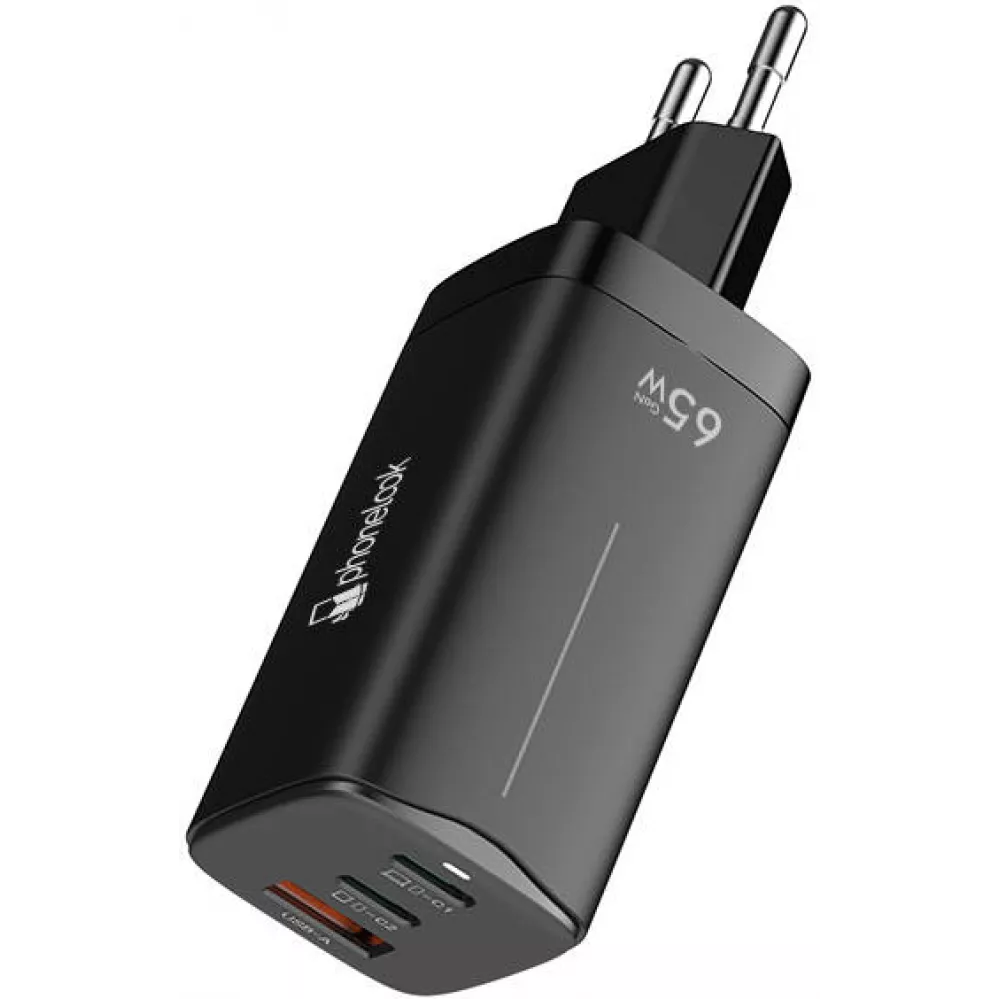 Chargeur secteur GaN 65W 2x USB-C et 1x USB-A (Power Delivery) - PhoneLook - Noir