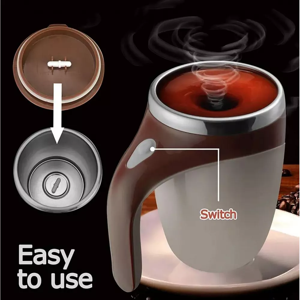 Elektronischer Coffee Cup aus Edelstahl 380ml mit automatischer Rühr Funktion - Braun