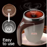 Elektronischer Coffee Cup aus Edelstahl 380ml mit automatischer Rühr Funktion - Braun