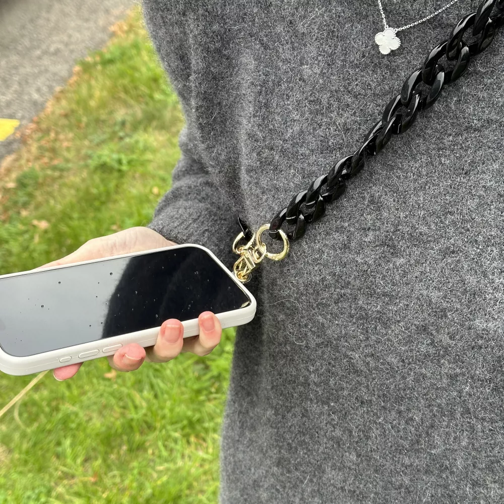 Universal Umhängekette Befestigung für Hülle/Case Telefon bunte Kette (Mittellang) - Schwarz