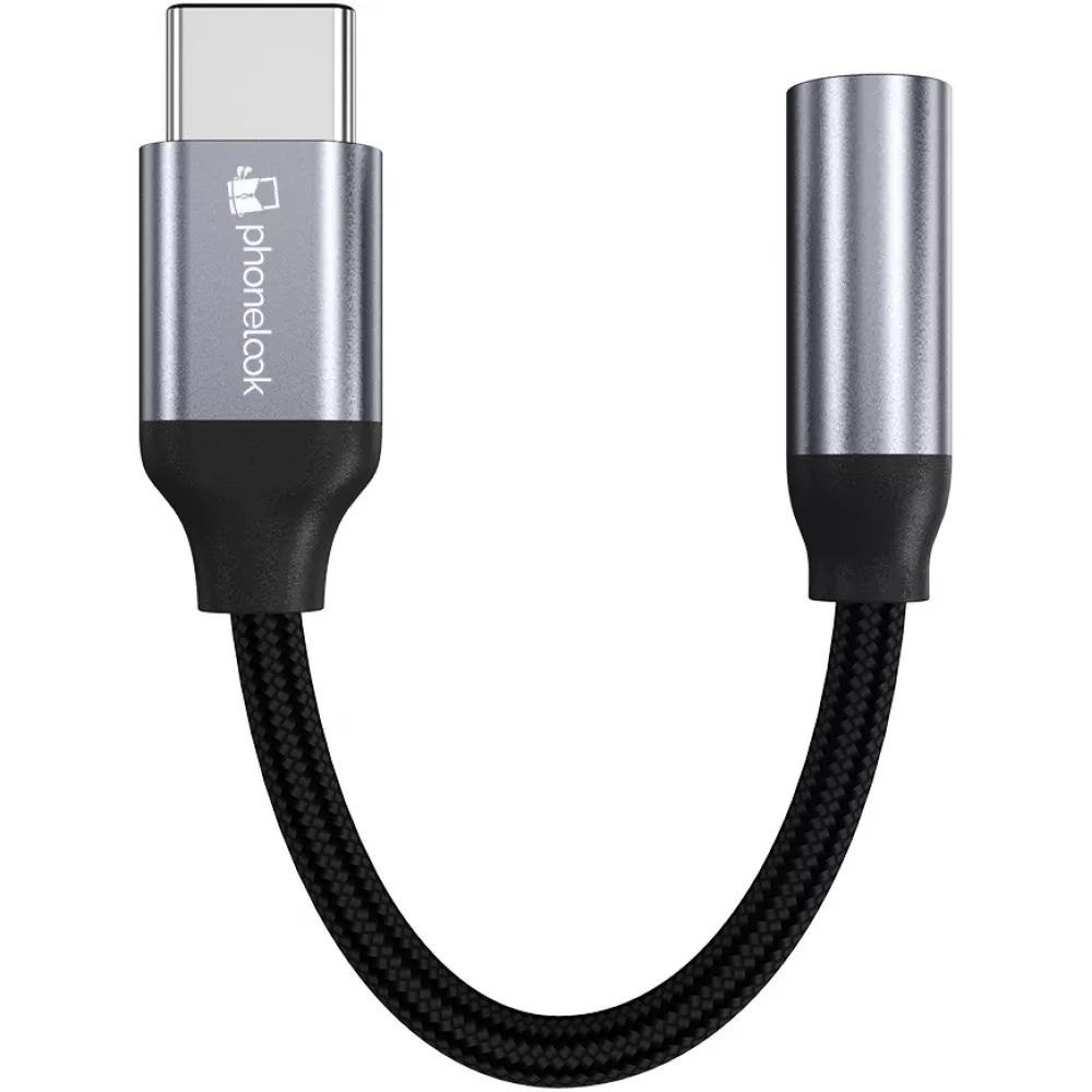 Connecteur USB-C vers 3.5mm AUX audio écouteurs avec prise jack en nylon et aluminium (Samsung, Huawei, iPhone 15) - PhoneLook