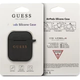 AirPods 1 / 2 Case H&uuml;lle - Guess Silikon Glitzer Pailletten - Schwarz
