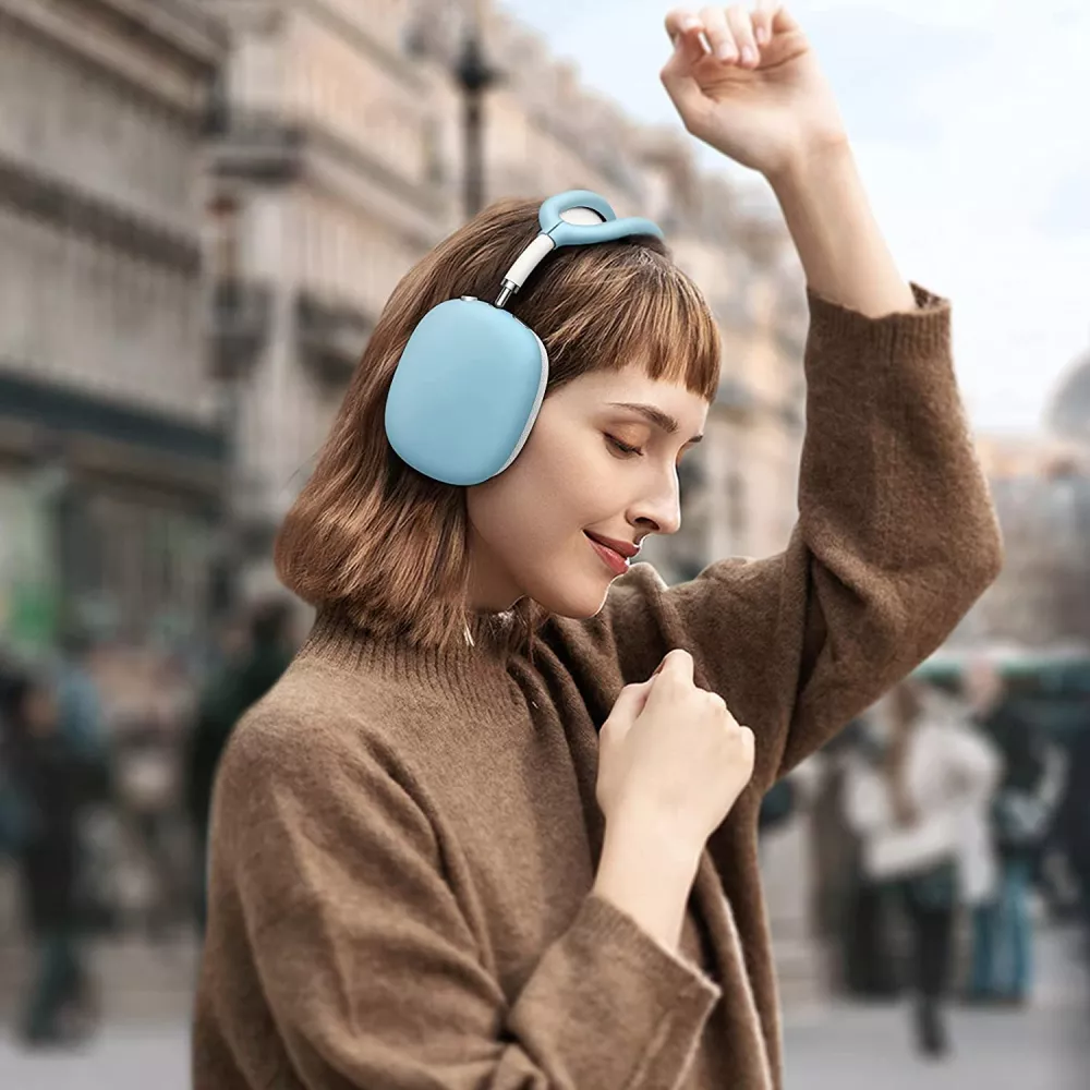 AirPods Max Case Hülle - Flexibles weiches Silikon mit Kopfband - Blau