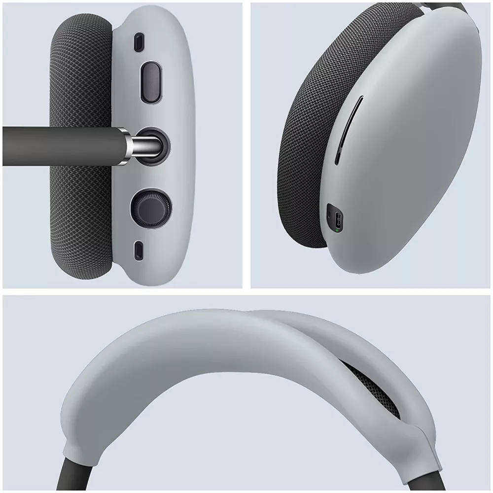 AirPods Max Case Hülle - Flexibles weiches Silikon mit Stirnband - Grau