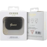Coque AirPods Pro / Pro 2 - Guess paillettes avec logo en m&eacute;tal dor&eacute; - Noir